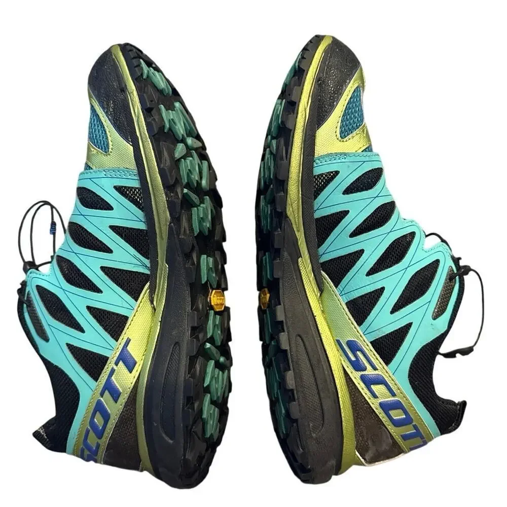 Women’s Scott Aztec 3 Teal Lime Green Bungee Laces Trail Running Shoes Size 9